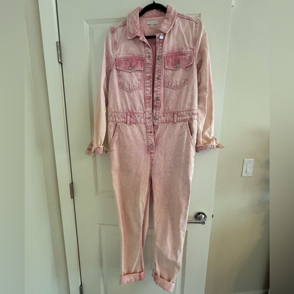 Topshop Pink denim jumpsuit